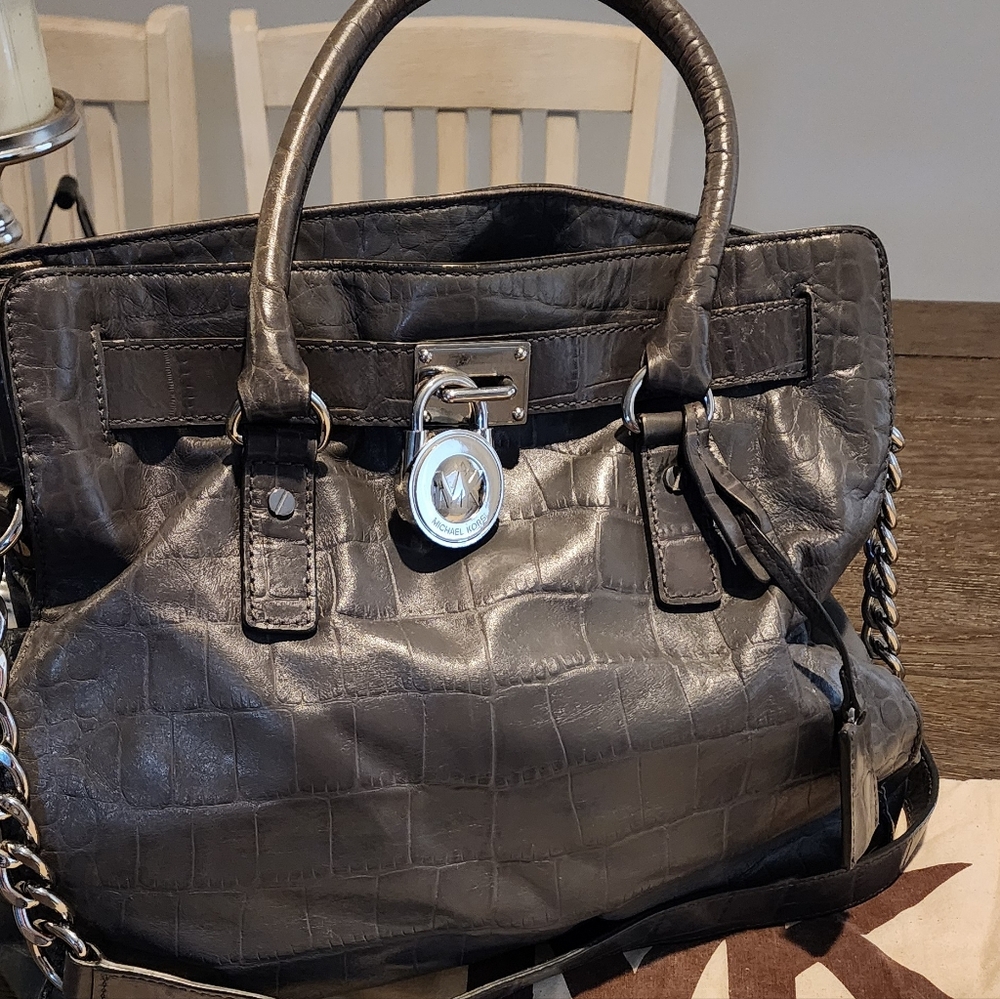 Michael Kors Gray Crocodile-Embossed Handbag